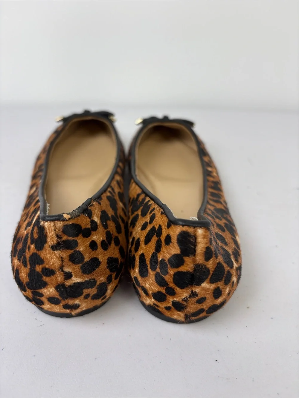 👞 Lands' End fur leather Leopard Print Pointed Toe Flats with Black Patent Cap